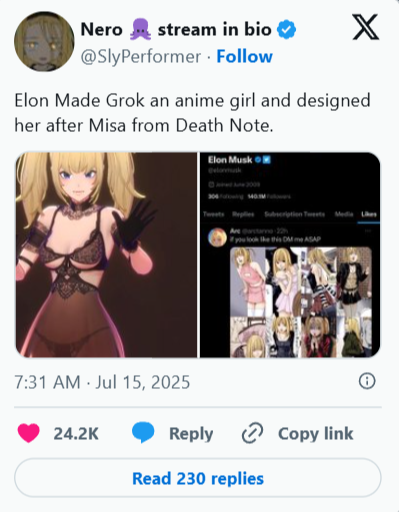 Elon Musk Grok anime girl announcement
